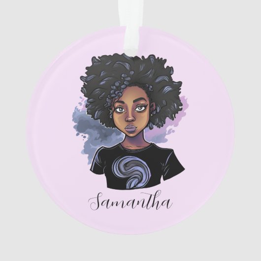 アパーソナライズされたフきらめくリカ人女性 オーナメント (裏面)