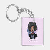 アパーソナライズされたフきらめくリカ人女性 キーホルダー (正面左)