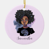 アパーソナライズされたフきらめくリカ人女性 セラミックオーナメント (正面)