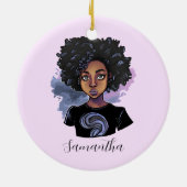 アパーソナライズされたフきらめくリカ人女性 セラミックオーナメント (裏面)