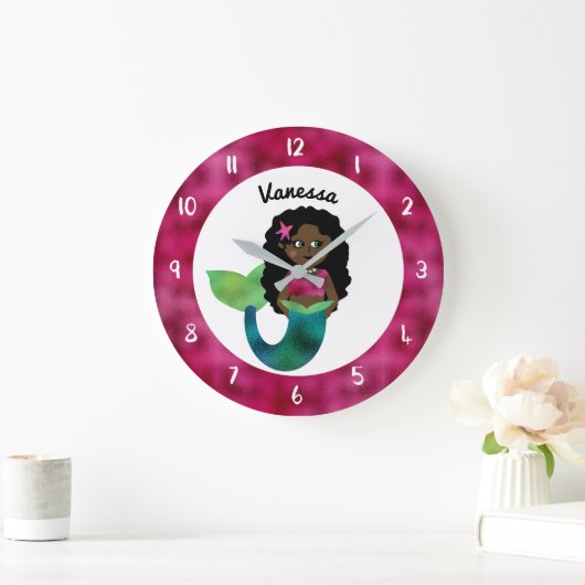 アパーソナライズされたフリカのマーメイドフェイクフォイル ラージ壁時計 (ホーム)
