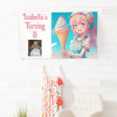 アパーソナライズされたメかわいらしアイスクリームバースデーパーティー 横断幕 (インサイチュ)