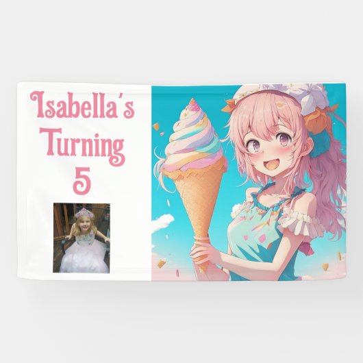 アパーソナライズされたメかわいらしアイスクリームバースデーパーティー 横断幕 (横)