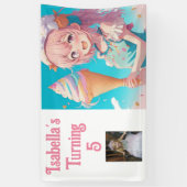 アパーソナライズされたメかわいらしアイスクリームバースデーパーティー 横断幕 (縦)