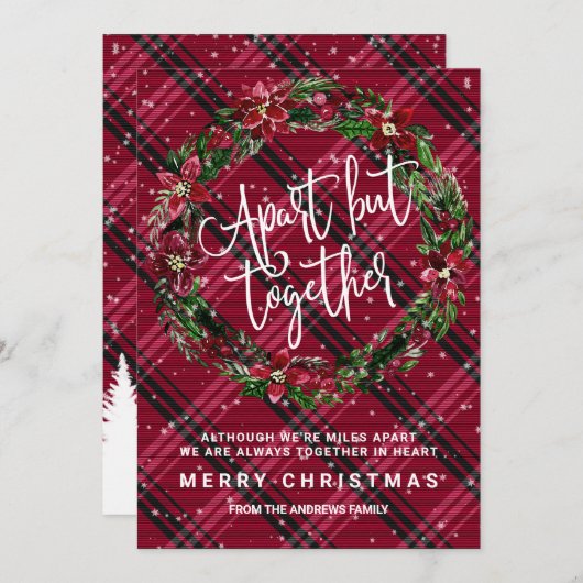 アパートが一緒にフローラリースフランネルクリスマス 招待状 (正面/裏面)