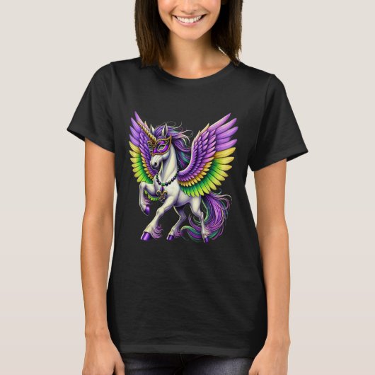 アパ素晴らしレルUnicorn Mardi Gras数々の --color Tシャツ (正面)
