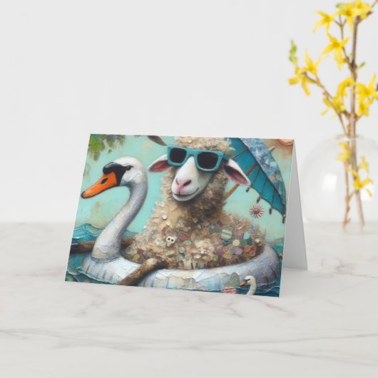 アヒツジおもしろいウズン浮きすべての行事 カード (黄色い花)