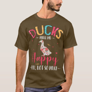 アヒルおもしろいは幸せそう多くの可愛いフローラアヒル Tシャツ