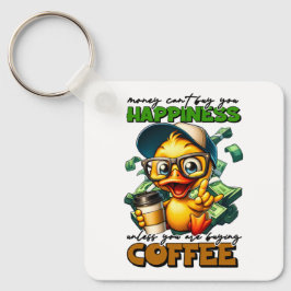 アヒルおもしろいグラス着用コーヒーキャプション引用文 キーホルダー