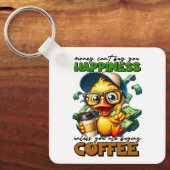 アヒルおもしろいグラス着用コーヒーキャプション引用文 キーホルダー (正面)