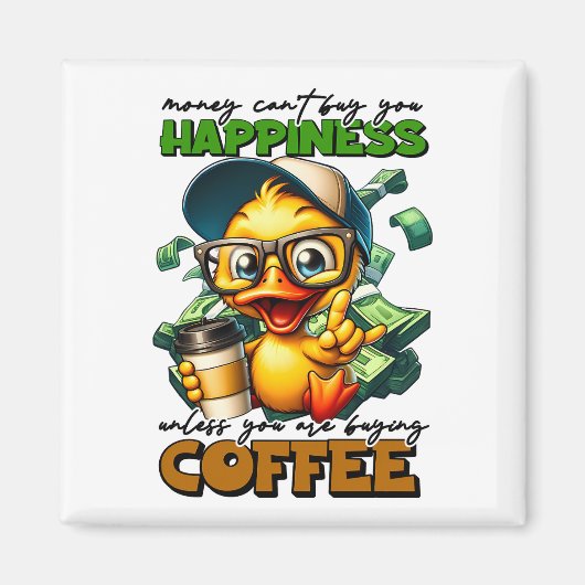 アヒルおもしろいグラス着用コーヒーキャプション引用文 マグネット (正面)