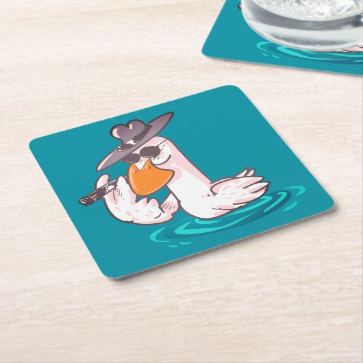 アヒルおもしろいボス漫画 スクエアペーパーコースター (アングル)