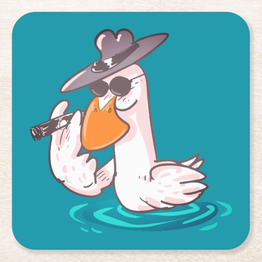 アヒルおもしろいボス漫画 スクエアペーパーコースター (正面)