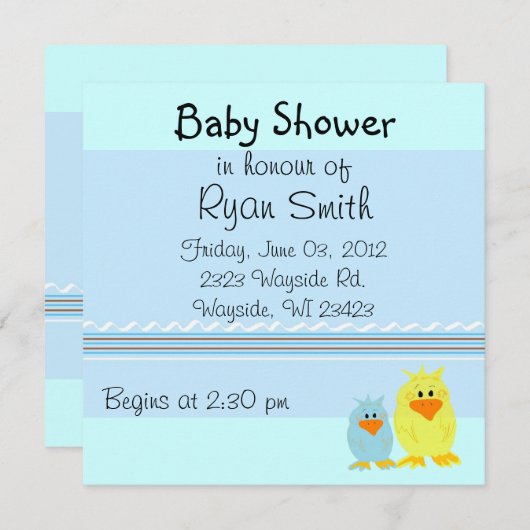 アヒルお洒落の赤ちゃんシャワー 招待状 (正面/裏面)
