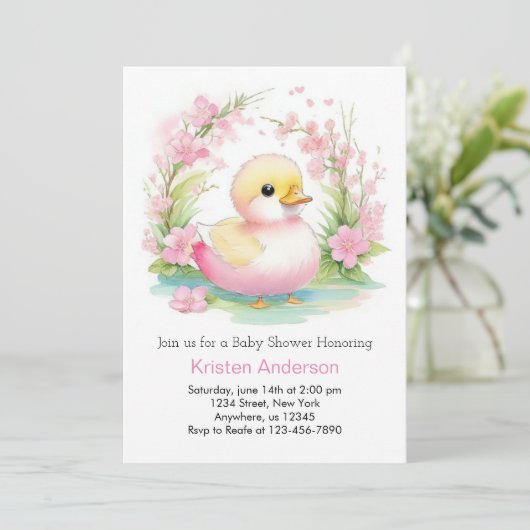 アヒルお洒落クリンクフローラガールベビーシャワー 招待状 (スタンド正面)