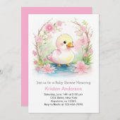 アヒルお洒落クリングワイルドフラワーガールベビーシャワー 招待状 (正面/裏面)