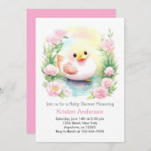 アヒルお洒落クリング水彩少女ベビーシャワー 招待状 (正面/裏面)