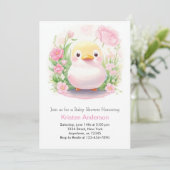 アヒルお洒落クリング牧草地ピンクの女の子の赤ちゃんシャワー 招待状 (スタンド正面)