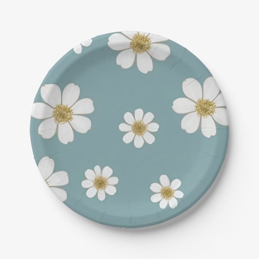 アヒルかわいらしエッグブルーとデイジー、オリジナルパターン ペーパープレート (正面)