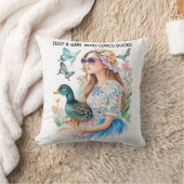 アヒルが大好きな女の子カスタムだけ文字 クッション (ブランケット)