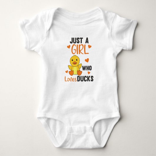 アヒルが大好きな女の子 – かわいい動物アヒル ベビーボディスーツ (正面)