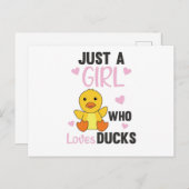 アヒルが大好きな女の子 – かわいい動物アヒル ポストカード (正面/裏面)