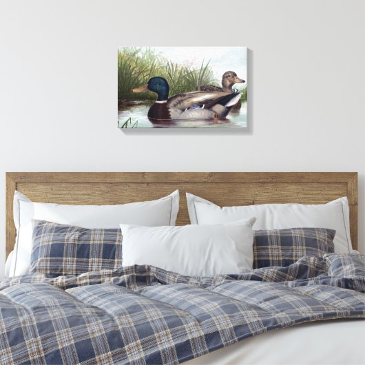 アヒルが池のヴィンテージ絵を描ズ キャンバスプリント (インサイチュ (寝室))