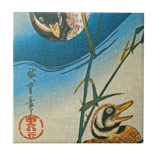 アヒルが葦の間を泳いでいる タイル (正面)