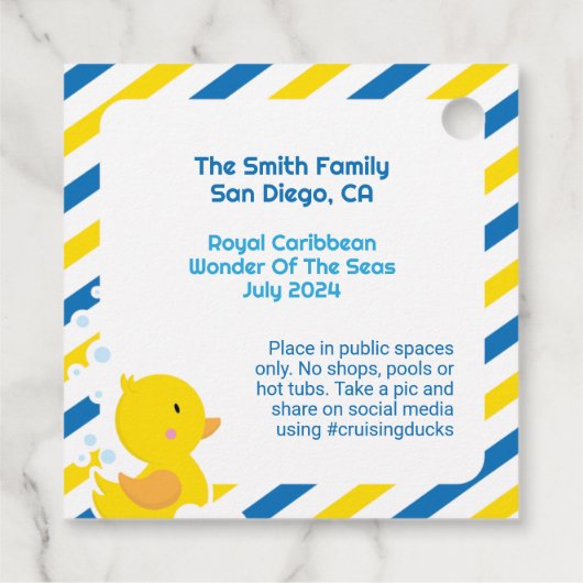 アヒルが見つかった!スクエアクルーズダックラベル フェイバータグ (裏面)