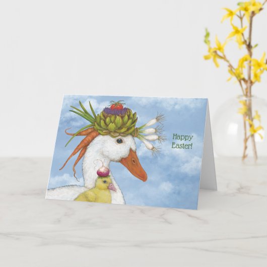 アヒルとアヒルのイースターカード カード (黄色い花)