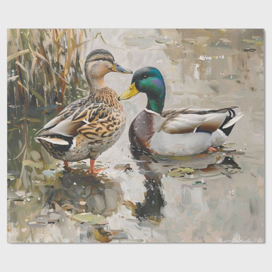 アヒルとマラードの絵を描野生動物の切り離し ラッピングペーパー (フラット)