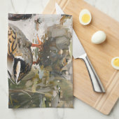 アヒルとマラードの絵を描野生動物 キッチンタオル (四つ折り)