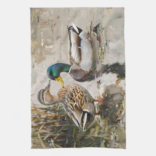 アヒルとマラードの絵を描野生動物 キッチンタオル (縦)