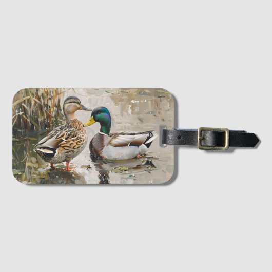 アヒルとマラードの絵を描野生動物 ラゲッジタグ (正面横)