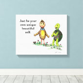 アヒルと亀の友人のストレッチされたキャンバス印刷 キャンバスプリント (インサイチュ (ウッドフロア))