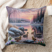 アヒルと冬の穏やかな湖の景色 クッション (ブランケット)