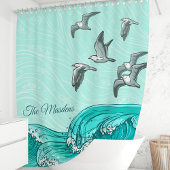 アヒルと波のモノグラム シャワーカーテン