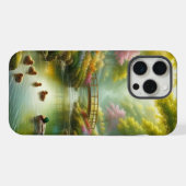 アヒルと花々のある春の小川 iPhoneケース (裏面横)