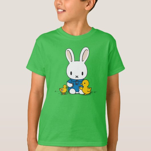 アヒルに可愛い動物がいるウサギ Tシャツ (正面)