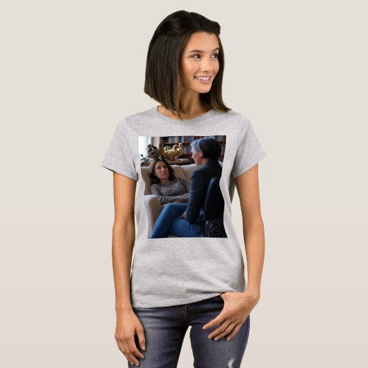 アヒルに夢中な女性のグレーのTシャツ Tシャツ (正面フル)