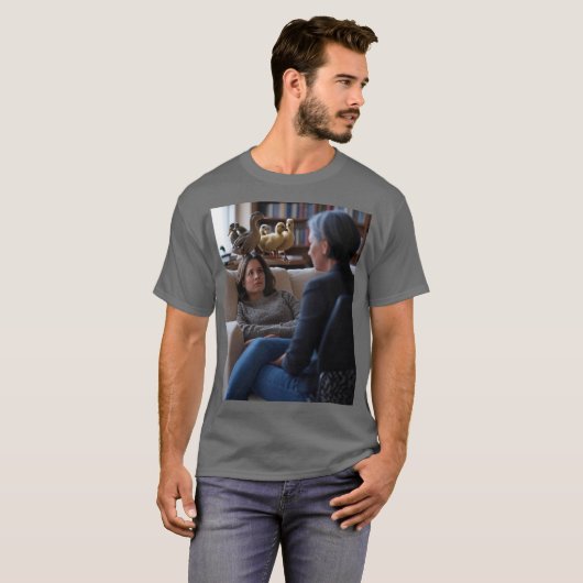 アヒルに夢中な男性用グレーTシャツ Tシャツ (正面フル)
