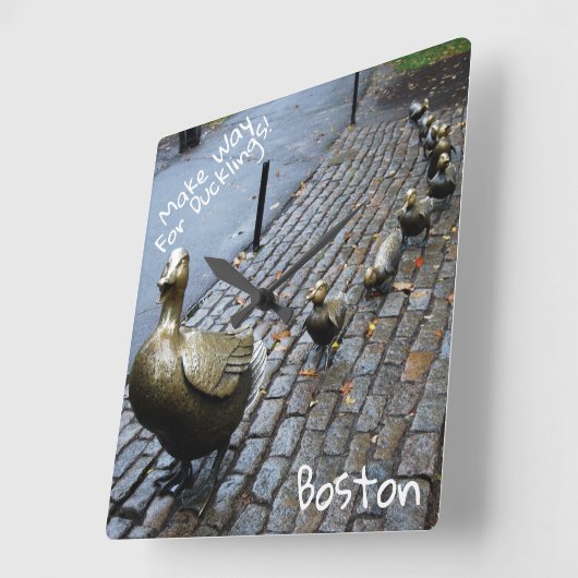 アヒルに道を譲る スクエア壁時計 (傾斜)