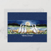 アヒルのお洒落月水色はがき ポストカード (正面/裏面)