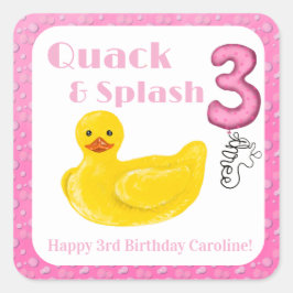 アヒルのお誕生日会の招待状（3歳用） Quack and Splash Duck 3rd Birth スクエアシール