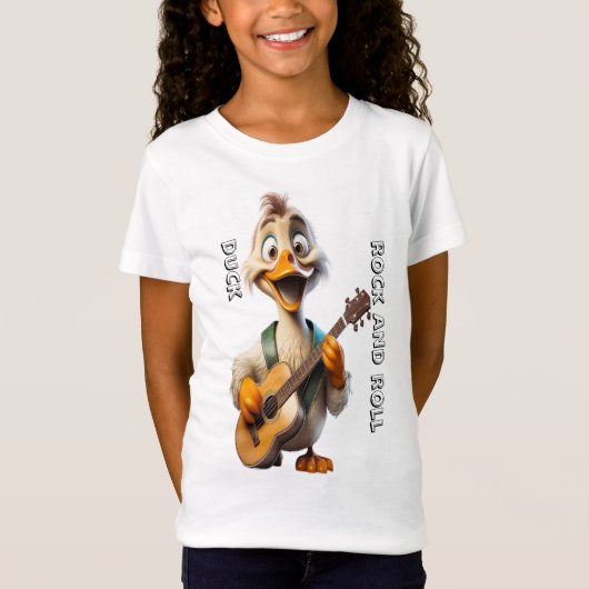アヒルのカリカチュア ギター カートゥーン Tシャツ (正面)