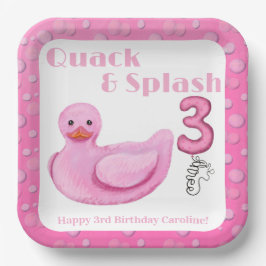 アヒルのガーガー水遊び 3歳の誕生日招待状 ペーパープレート