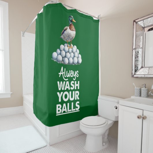 アヒルのゴルファーとゴルフボールは常にあなたのボールを洗う シャワーカーテン (インサイチュ)