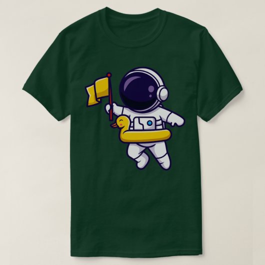 アヒルのタイヤで旗と浮き上がる宇宙飛行士 Tシャツ (デザイン正面)