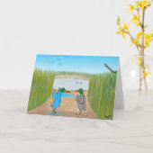 アヒルのハンターのためのおもしろいなバースデー・カード カード (黄色い花)