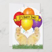 アヒルのバルーン子供の誕生日パーティー 招待状 (正面)